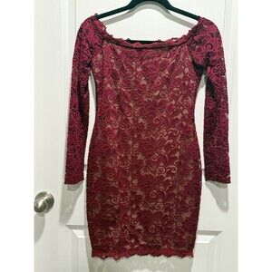Windsor Red Lace Dress Medium Bodycon Long‎ Sleeve Women’s Holiday Party Sexy M